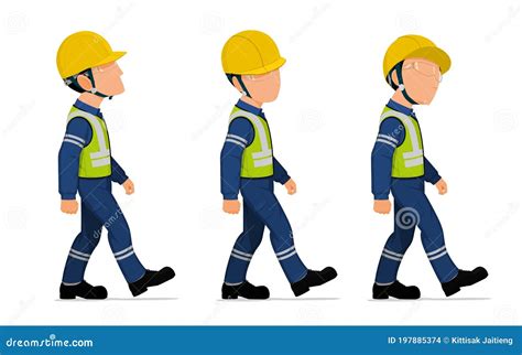 Three Industrial Workers are Walking on White Background Stock Vector ...