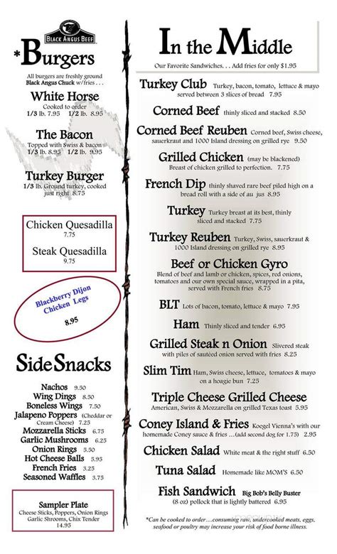 Menu of White Horse Tavern in Flint, MI 48503