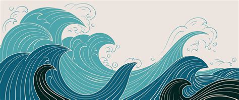 Traditional Japanese wave pattern vector. Luxury hand drawn oriental ocean wave splash line art ...