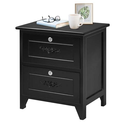 Costway Solid Wood Elegant Nightstand W/2 Locking Drawer End Table ...