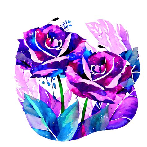 Purple Roses and Leaves Watercolor Painting · Creative Fabrica