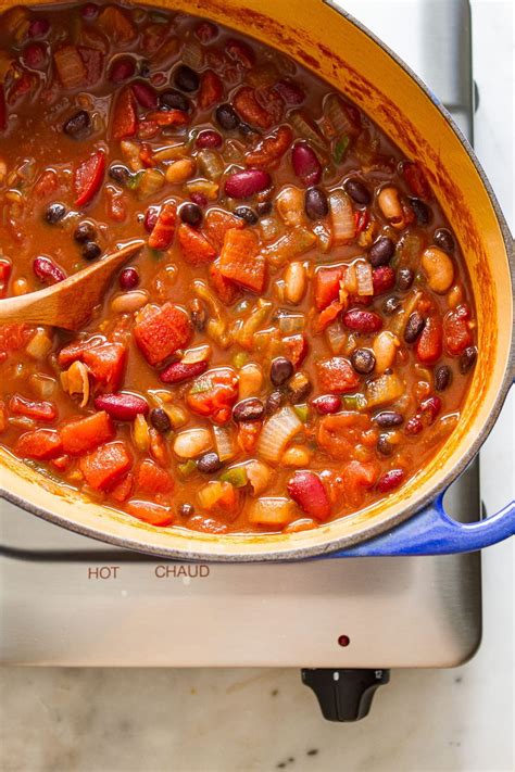 This quick and easy Three Bean Chili recipe is perfect when you want a cozy warm vegan chili in ...