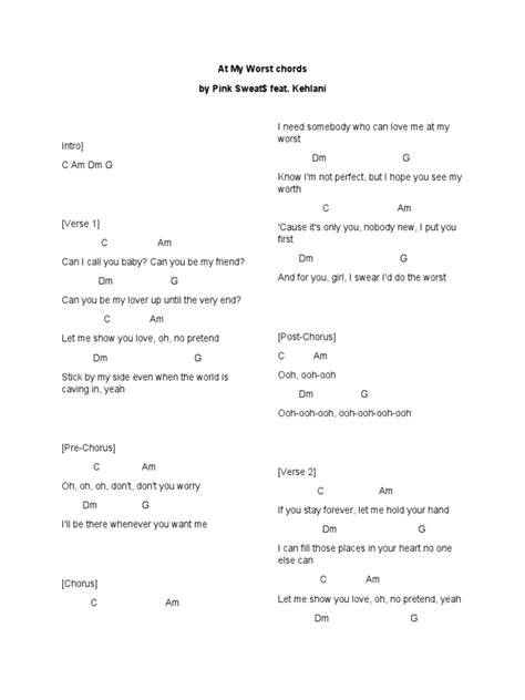 At My Worst Chords | PDF | Song Structure | Vocal Music