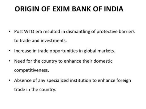 Origin of exim bank of india