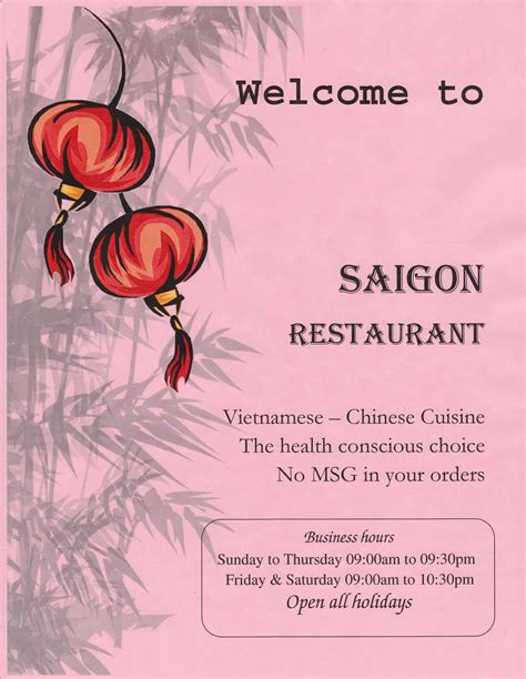 Menu at Saigon Restaurant, Portland