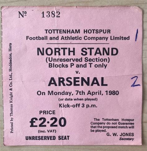 1979/80 ORIGINAL DIVISION ONE TICKET TOTTENHAM HOTSPUR V ARSENAL ...