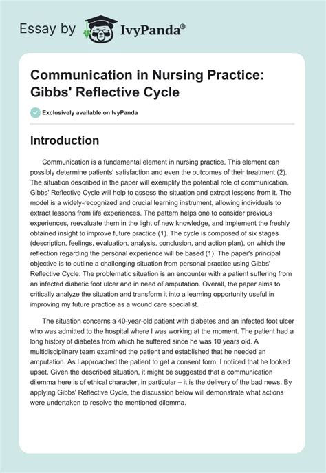 Communication in Nursing Practice: Gibbs' Reflective Cycle - 1480 Words | Essay Example