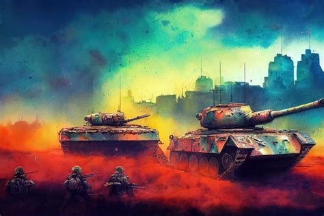 Premium Photo | Tank is in battle in water color style firing at the enemy world war huge tank ...