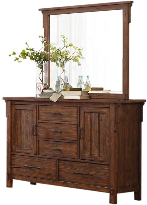 HEFX Thomasville Rustic Burnished Oak Dresser and Mirror Set | LAVORIST