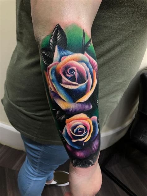 Beautiful rainbow coloured rose tattoo cover up by Lorand. Limited ...