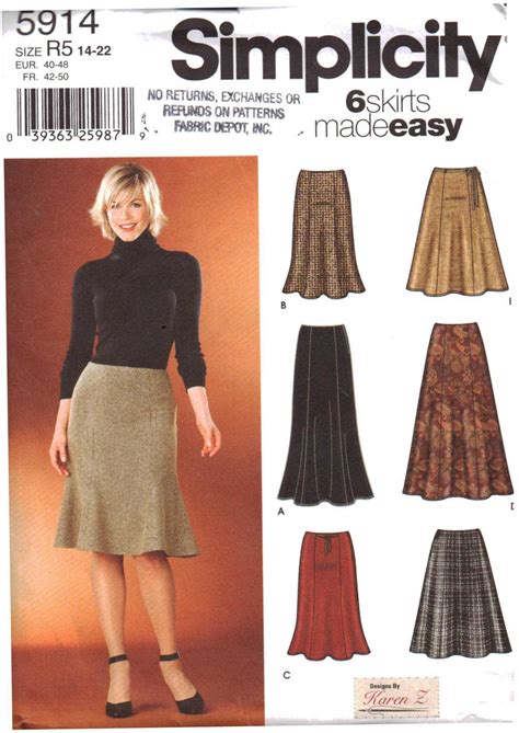 Simplicity 5914 Skirts in two lengths Size: R5 14-22 or HH 6-8-10-12 Used Sewing Pattern