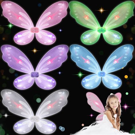 Buy 5 Pieces Fairy Wings LED Butterfly Fairy Wings Clear Costume Wing ...