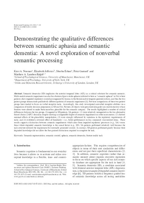 (PDF) Demonstrating the Qualitative Differences between Semantic Aphasia and Semantic Dementia ...