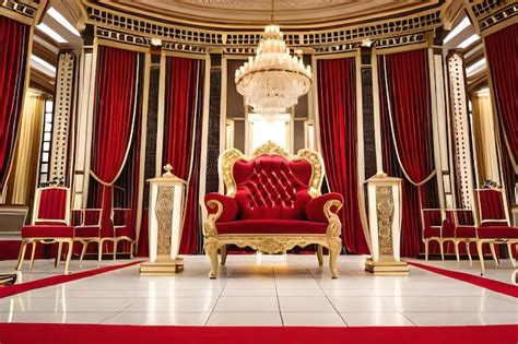 Premium AI Image | A red chair with gold trim and red cushions