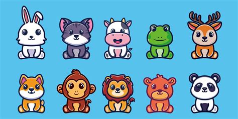 Set of cute sit animals cartoon character design 7534437 Vector Art at Vecteezy