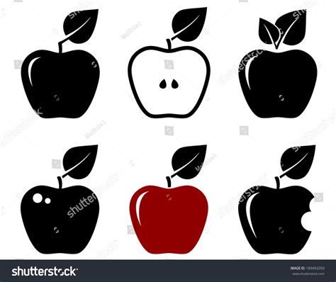 Set Black Apple Silhouette On White Stock Illustration 189492059 ...