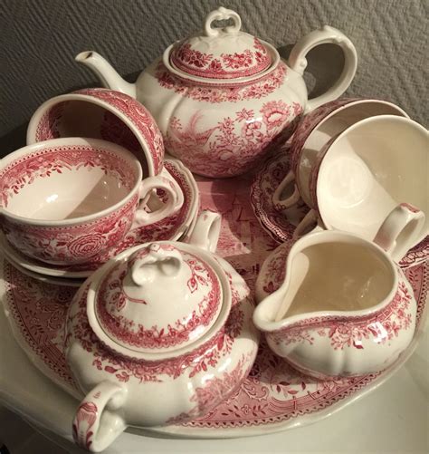 Service Vintage Dishes, Vintage China, Antique China, Chintz China, Red Toile, Pink China ...