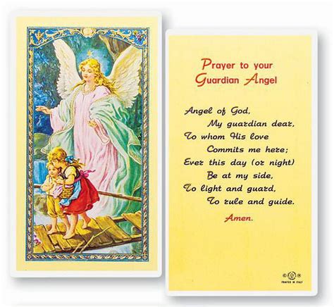 Guardian Angel-Angel of God Laminated Catholic Prayer Holy Card with ...