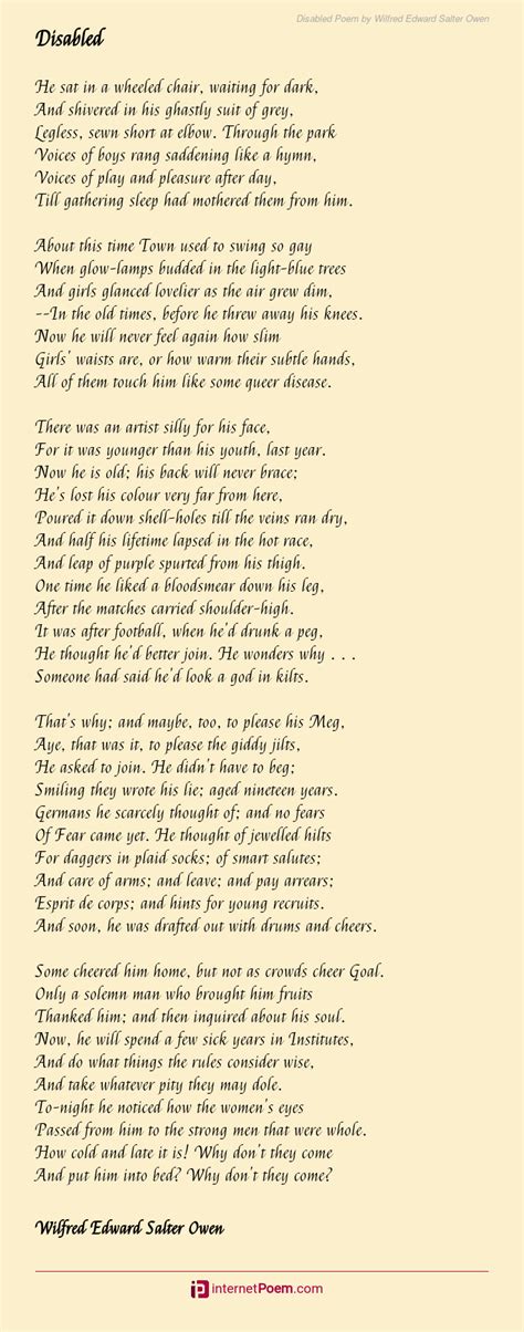 Disabled Poem by Wilfred Edward Salter Owen