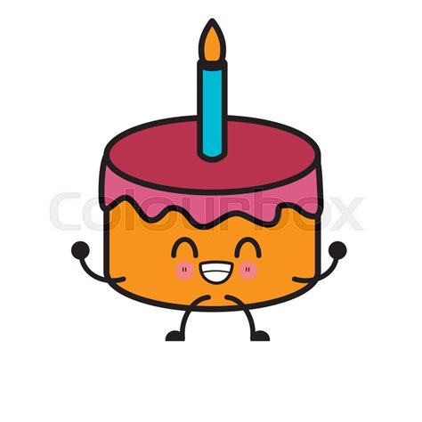 Birthday cake isolated cute kawaii ... | Stock vector | Colourbox