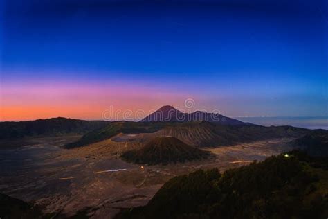 Mount Bromo Volcano Gunung Bromo at Sunrise with Star Trail in Stock ...