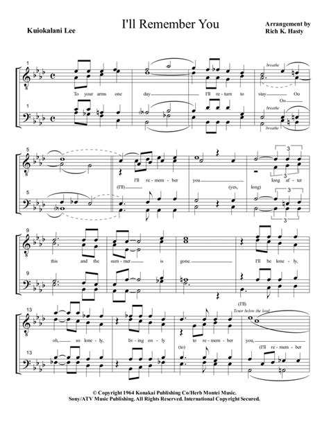 I'll Remember You Sheet Music | Elvis Presley | TTBB Choir