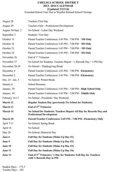 Here's the latest Chelsea School District calendar - Chelsea Update: Chelsea, Michigan, News