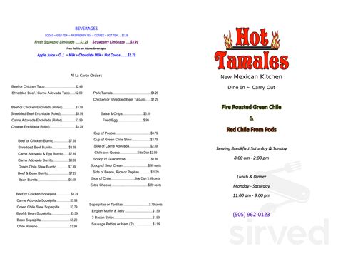 Hot Tamales New Mexican Kitchen menus in Rio Rancho, New Mexico, United ...