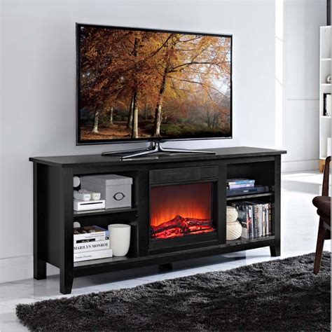 Walker Edison 60 inch TV Stand with Fireplace Insert Black W58FP18BL