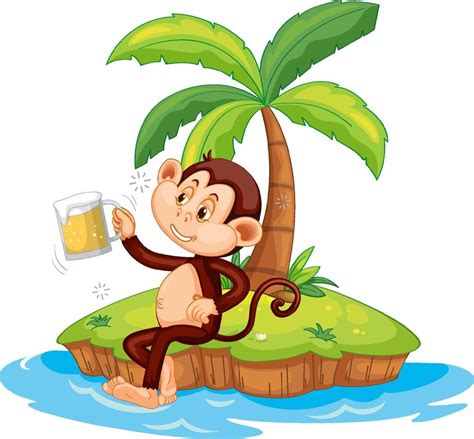 Drunk monkey cartoon character on isolated island 6159228 Vector Art at Vecteezy