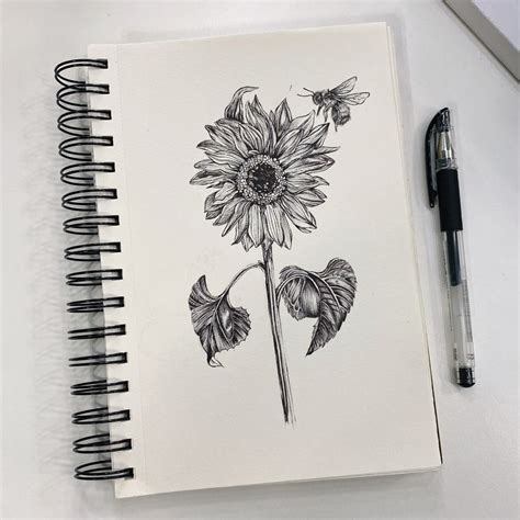 Sunflower 🌻 | Bee drawing, Sunflower, Drawings