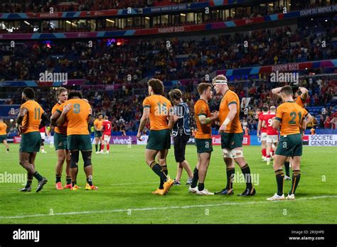 Australia Players after the 2023 Rugby World Cup Pool C match between Wales and Australia at the ...