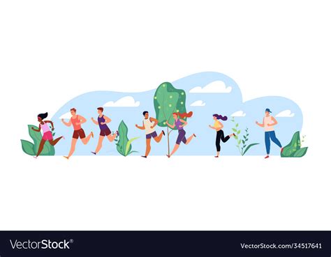 Group marathon runners characters Royalty Free Vector Image