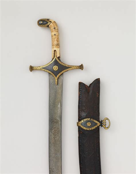 Shamshir Sword with Scabbard Dated: 17th century Culture: Persian Medium: steel, leather ...