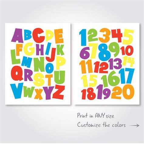 alphabet numbers print set printable 123 abc nursery kids room ...