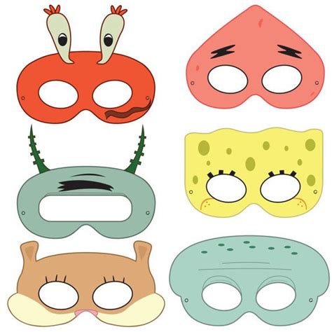 SpongeBob SquarePants Inspired Character Printable Masks Spongebob Squarepants Party, Spongebob ...