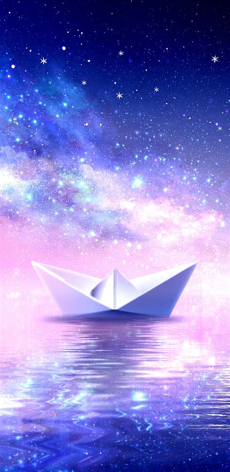 GalaxyPaperBoat, galaxy, boat, pink, purple, blue, starry, pretty, bonito, HD phone wallpaper ...