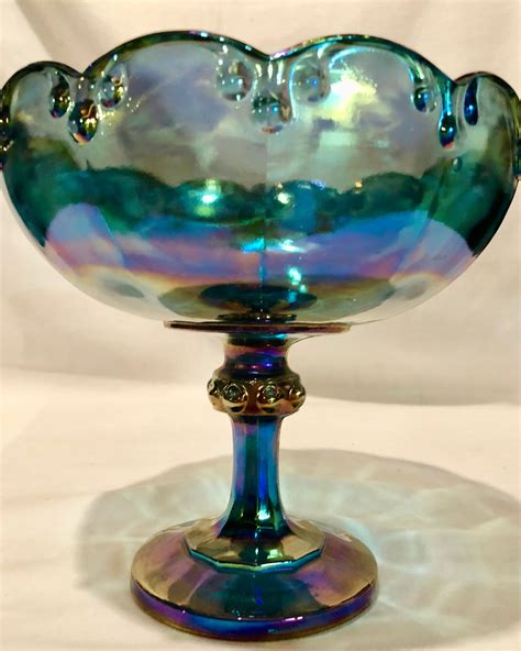 Antique Iridescent Blue Carnival Glass Fruit/Compote