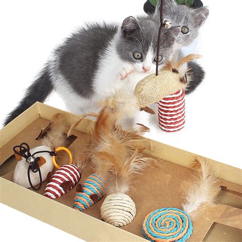 8 Pieces Feather Wand Cat Toy Set for Cats and Kittens, Interactive Cat Wand Rod with 7 Sisal ...