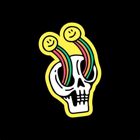 Skull head with smile emoji and rainbow, illustration for t-shirt ...