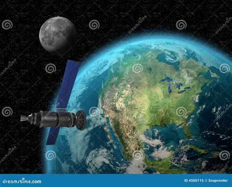 Satelliet Die Aan Aarde Onder Ogen Ziet Stock Illustratie ...