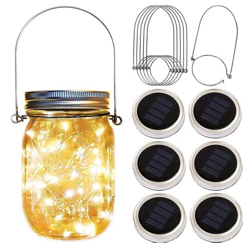 Solar Mason Jar Lid Lights-6 Pack 20 Led Fairy Firefly String Jar Lids ...