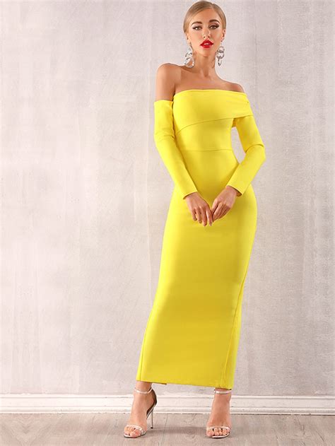 Adyce Neon Yellow Off Shoulder Bodycon Dress Check out this Adyce Neon ...