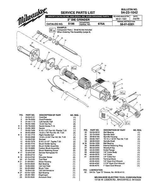 Milwaukee 5196 675a Parts - 2" Die Grinder - Milwaukee Grinder Parts - Milwaukee Parts - Tool Parts