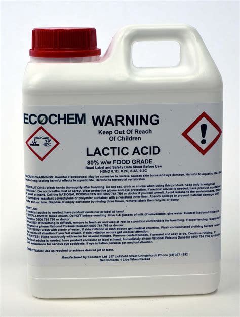 Lactic Acid 80% - Food Grade - Ecochem Limited