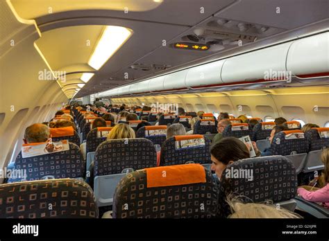 Inside the cabin on board an easyJet Airbus flight Stock Photo ...