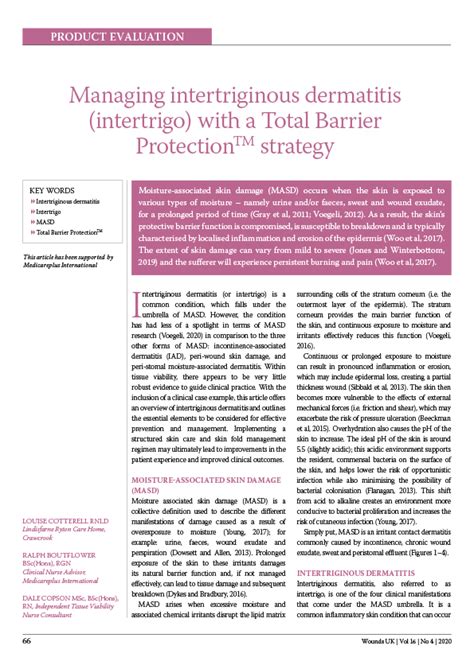 Managing intertriginous dermatitis (intertrigo) with a Total Barrier ProtectionTM strategy ...