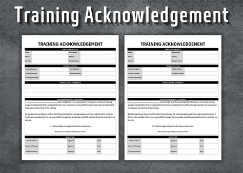 Training Acknowledgement Form, Printable Training Templates, HR Template, Human Resources ...