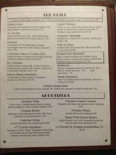 Menu at Four Corners Restaurant, Tracy