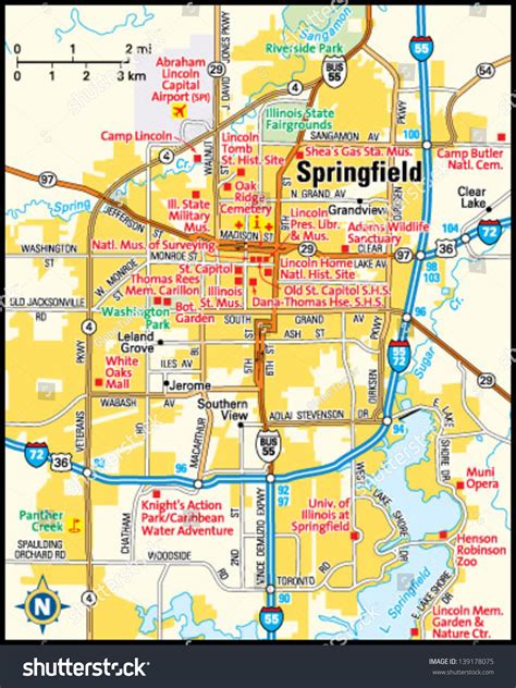 Springfield, Illinois Area Map Stock Vector 139178075 : Shutterstock